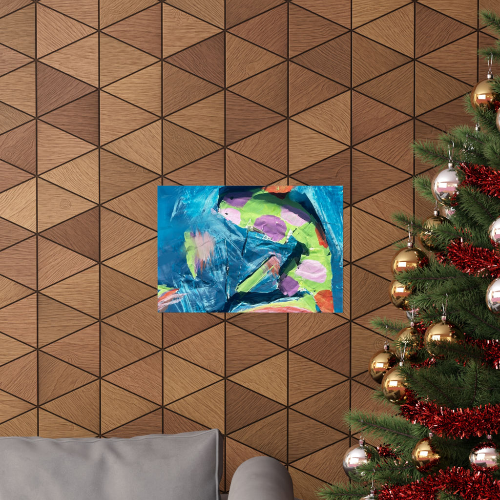 The Fish Abstract Color Splash Matte Horizontal Poster Vibrant Blue & Neon Accent Wall Art
