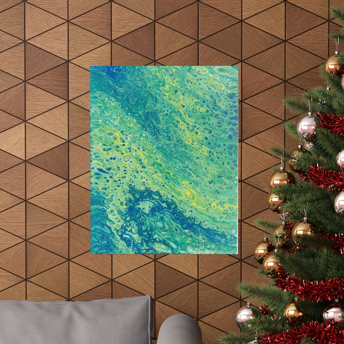 Moss Abstract Ocean Flow Matte Poster (Blue-Green Vertical Fluid Art)