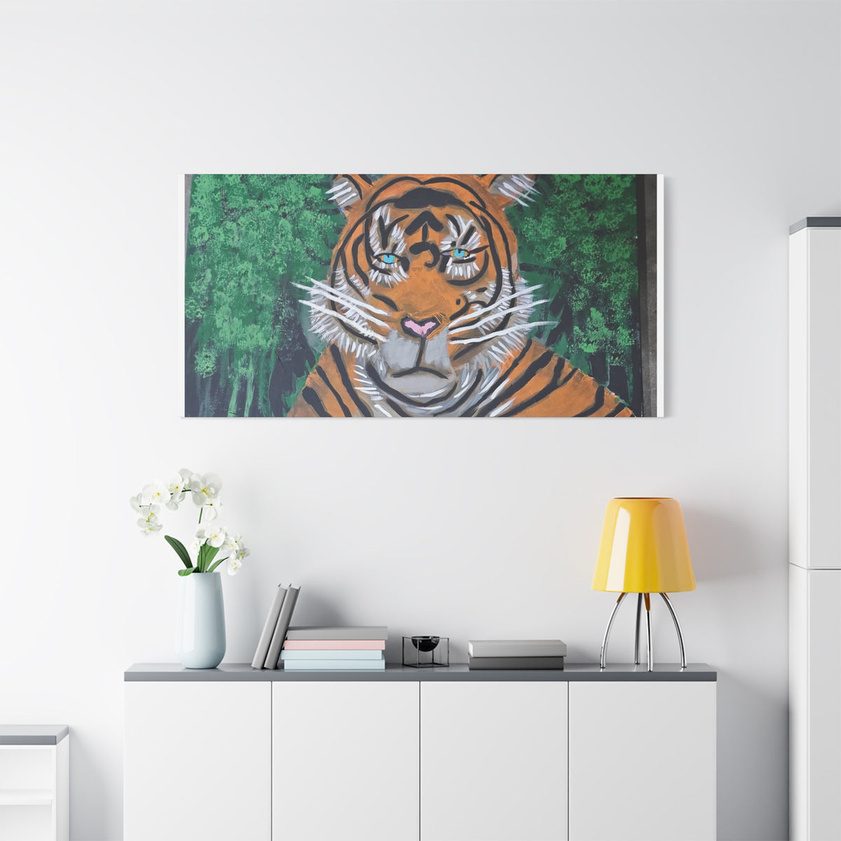 Tiger Portrait Matte Canvas Wall Art Bold Jungle Tiger Painting on Stretched Canvas