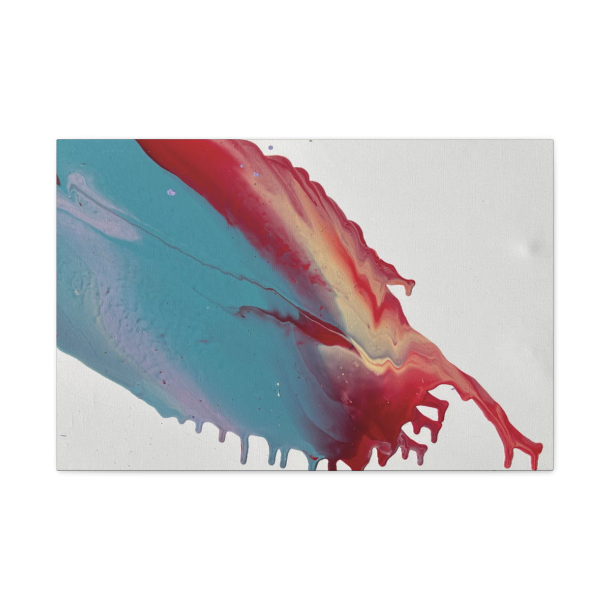 Ceiling Abstract Drip Matte Canvas Print (Blue & Red Fluid Art)