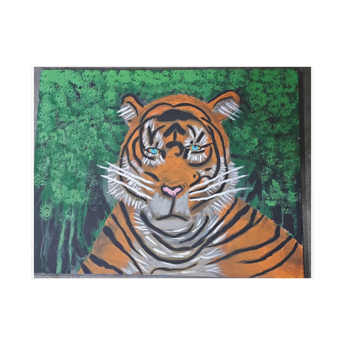 Tiger Portrait Matte Canvas Wall Art Bold Jungle Tiger Painting on Stretched Canvas