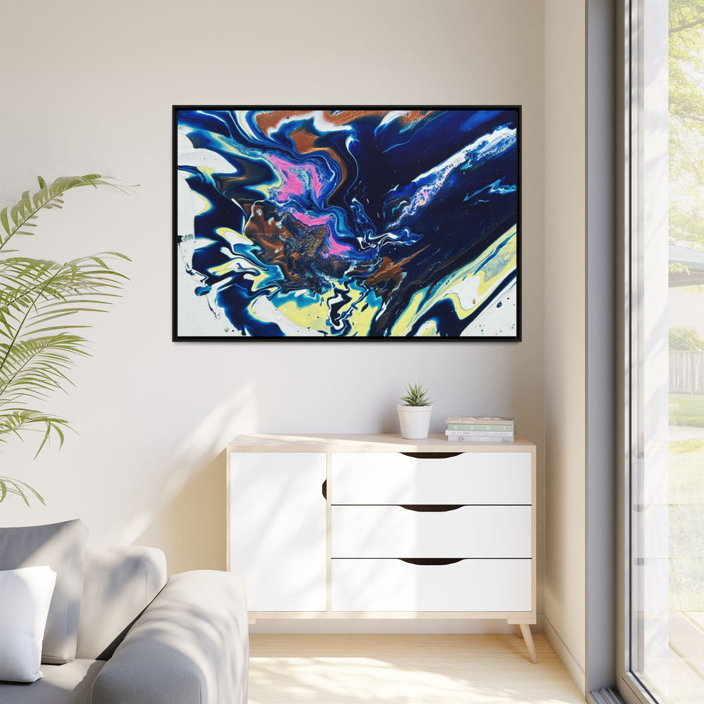 Framed Canvas Print Change Abstract Fluid Art (Blue Multicolor)