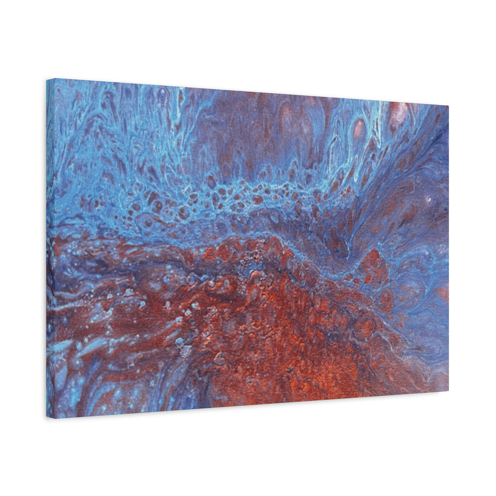 Abstract Blue & Rust Fluid Art Matte Canvas Wave Stretched Wall Art
