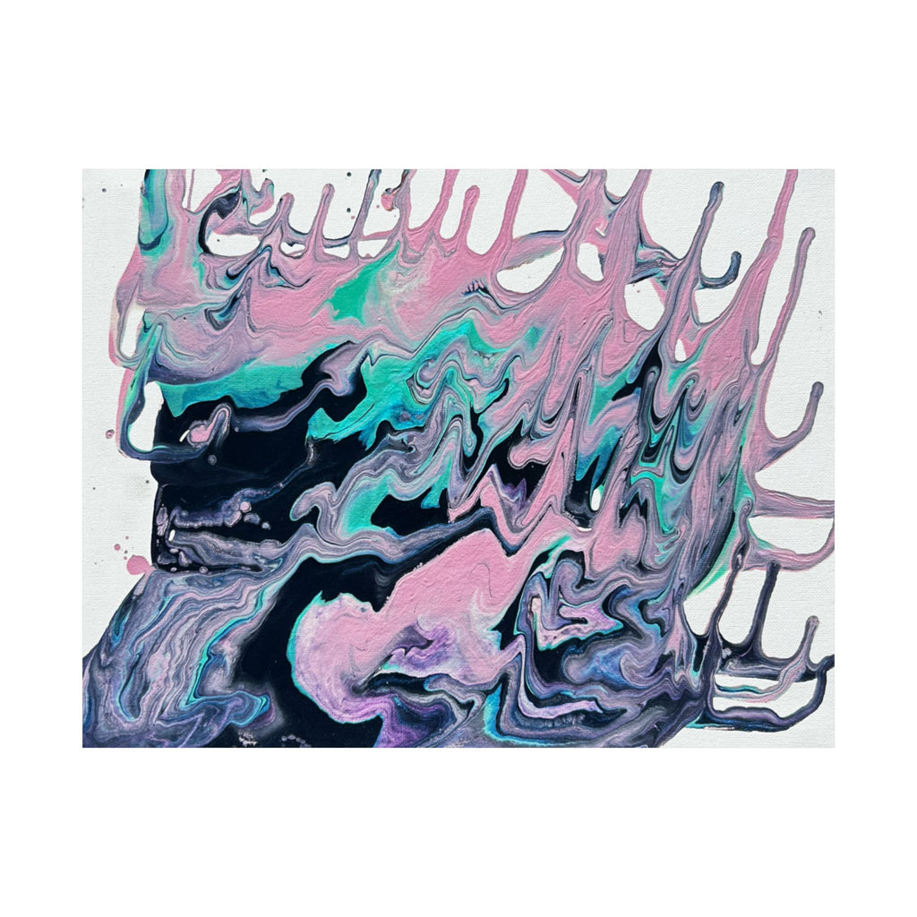 Abstract Fluid Art Poster Dripping Pink & Teal Matte Horizontal Print