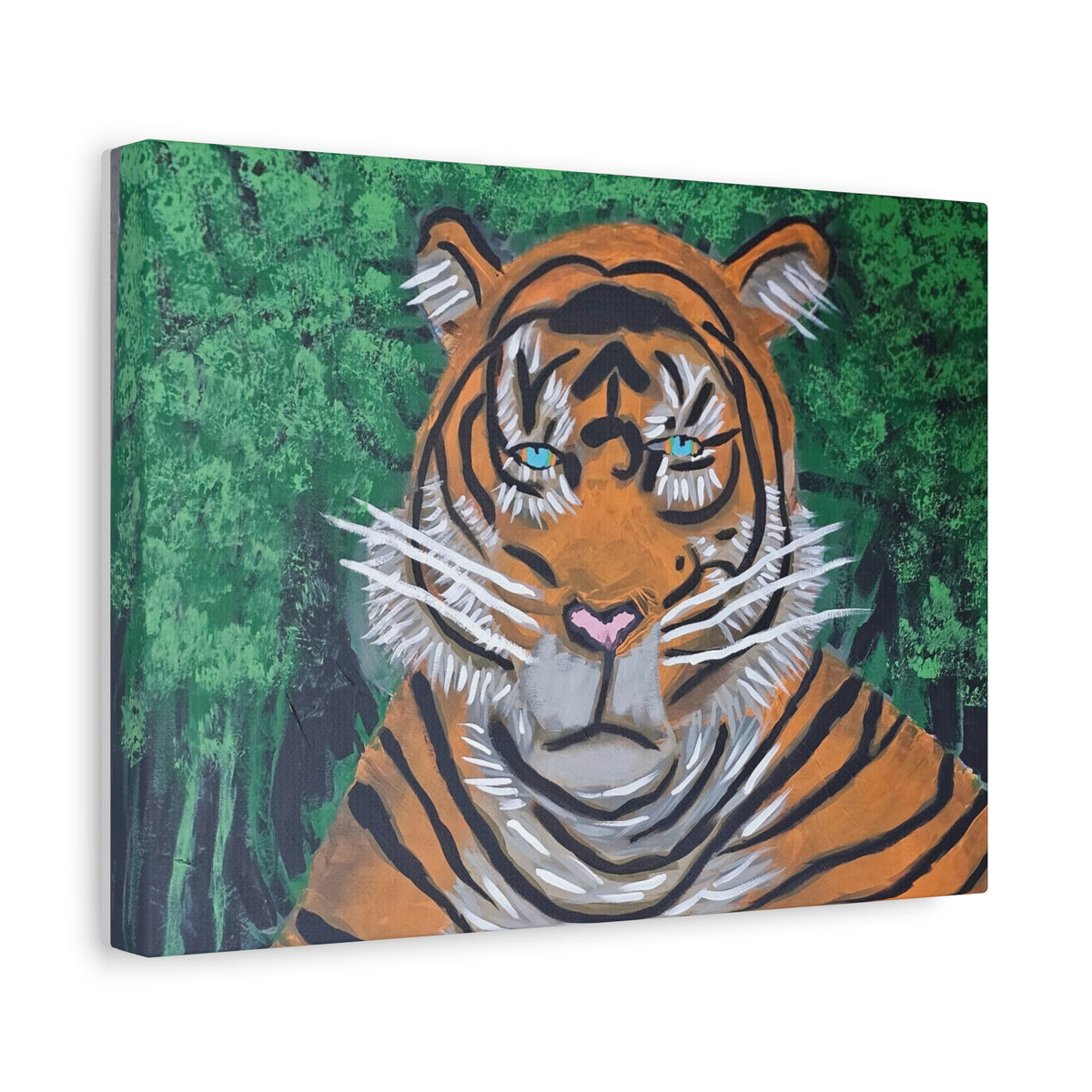 Tiger Portrait Matte Canvas Wall Art Bold Jungle Tiger Painting on Stretched Canvas