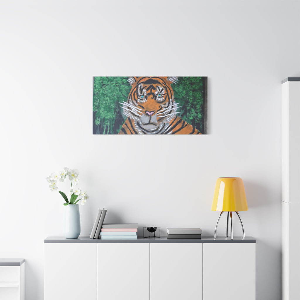 Tiger Portrait Matte Canvas Wall Art Bold Jungle Tiger Painting on Stretched Canvas
