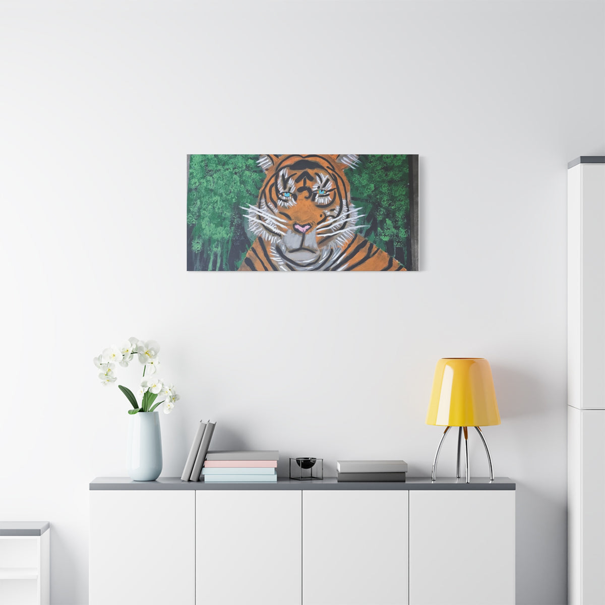 Tiger Portrait Matte Canvas Wall Art Bold Jungle Tiger Painting on Stretched Canvas