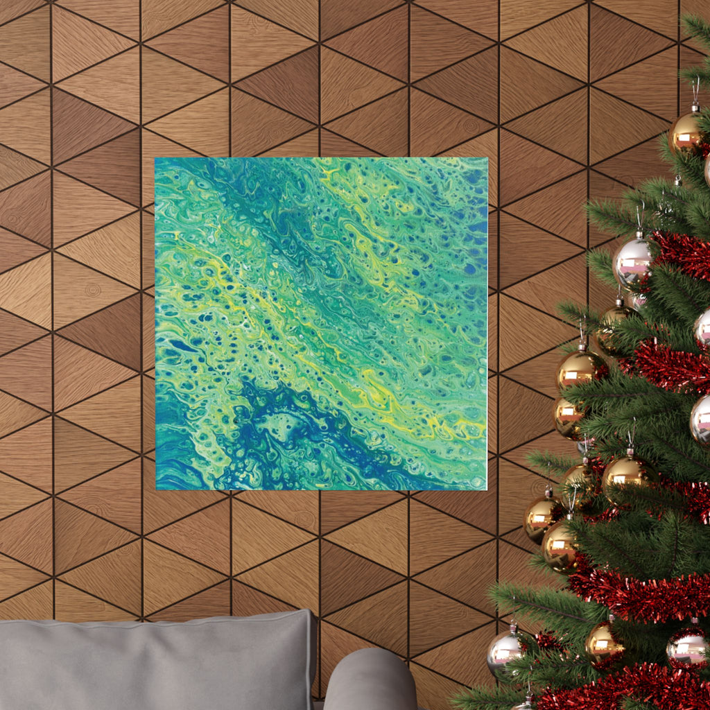 Moss Abstract Ocean Flow Matte Poster (Blue-Green Vertical Fluid Art)