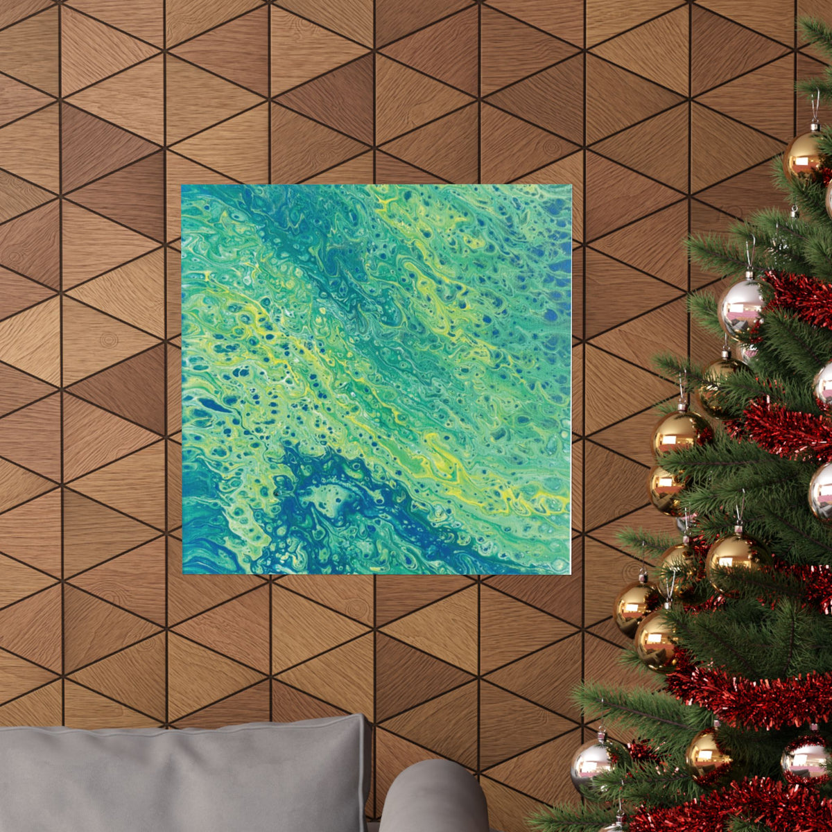 Moss Abstract Ocean Flow Matte Poster (Blue-Green Vertical Fluid Art)