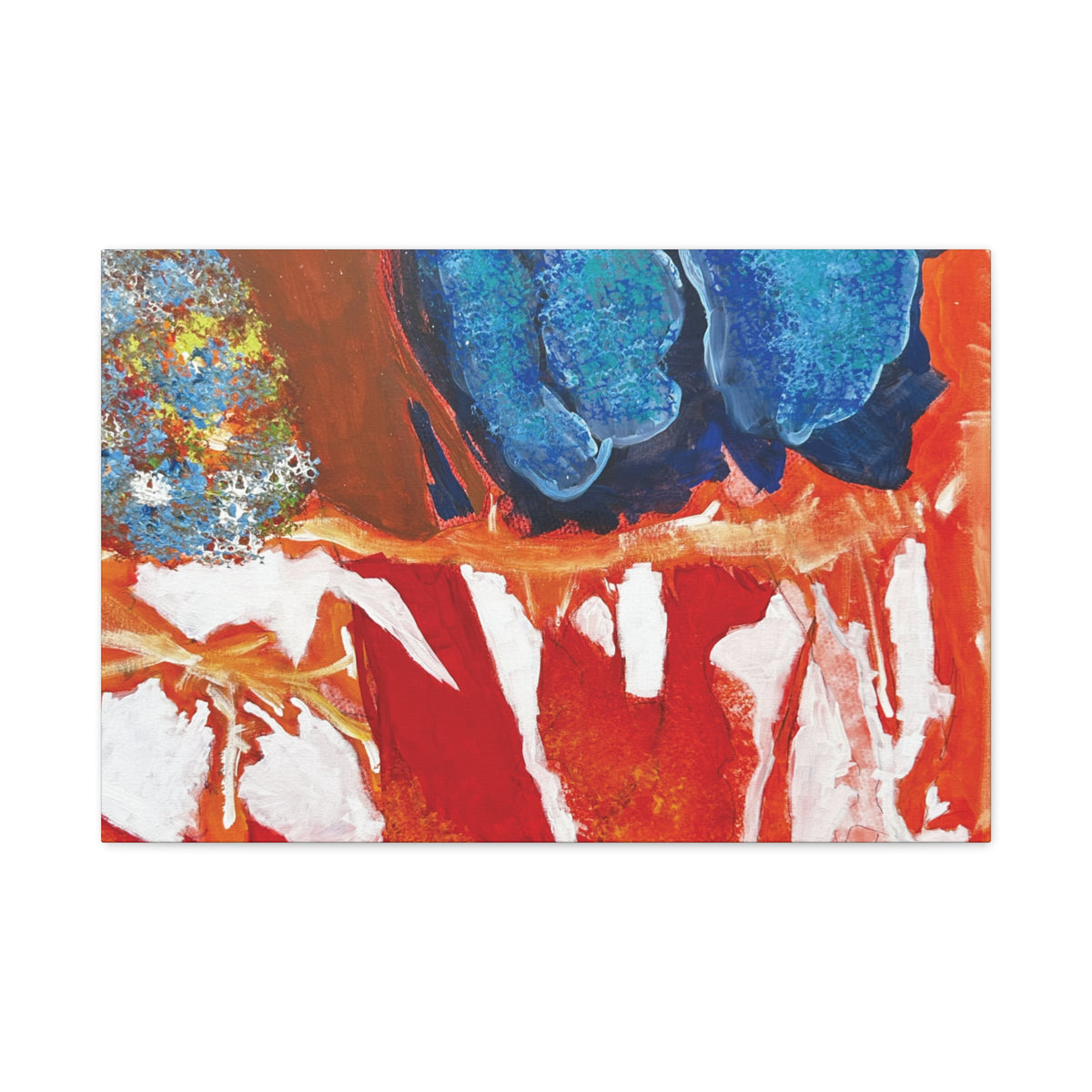 Abstract Red & Blue Matte Stretched Canvas Modern Expressionist Wall Art