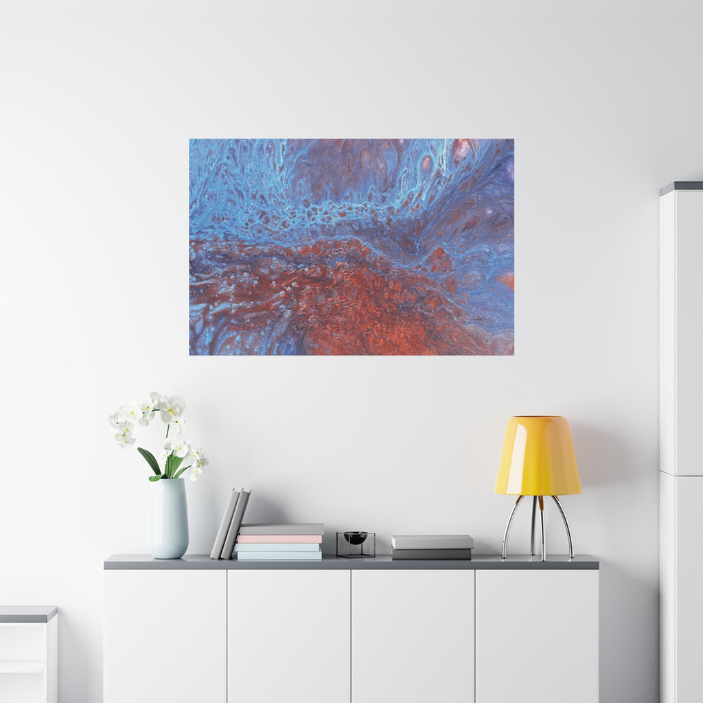 Abstract Blue & Rust Fluid Art Matte Canvas Wave Stretched Wall Art