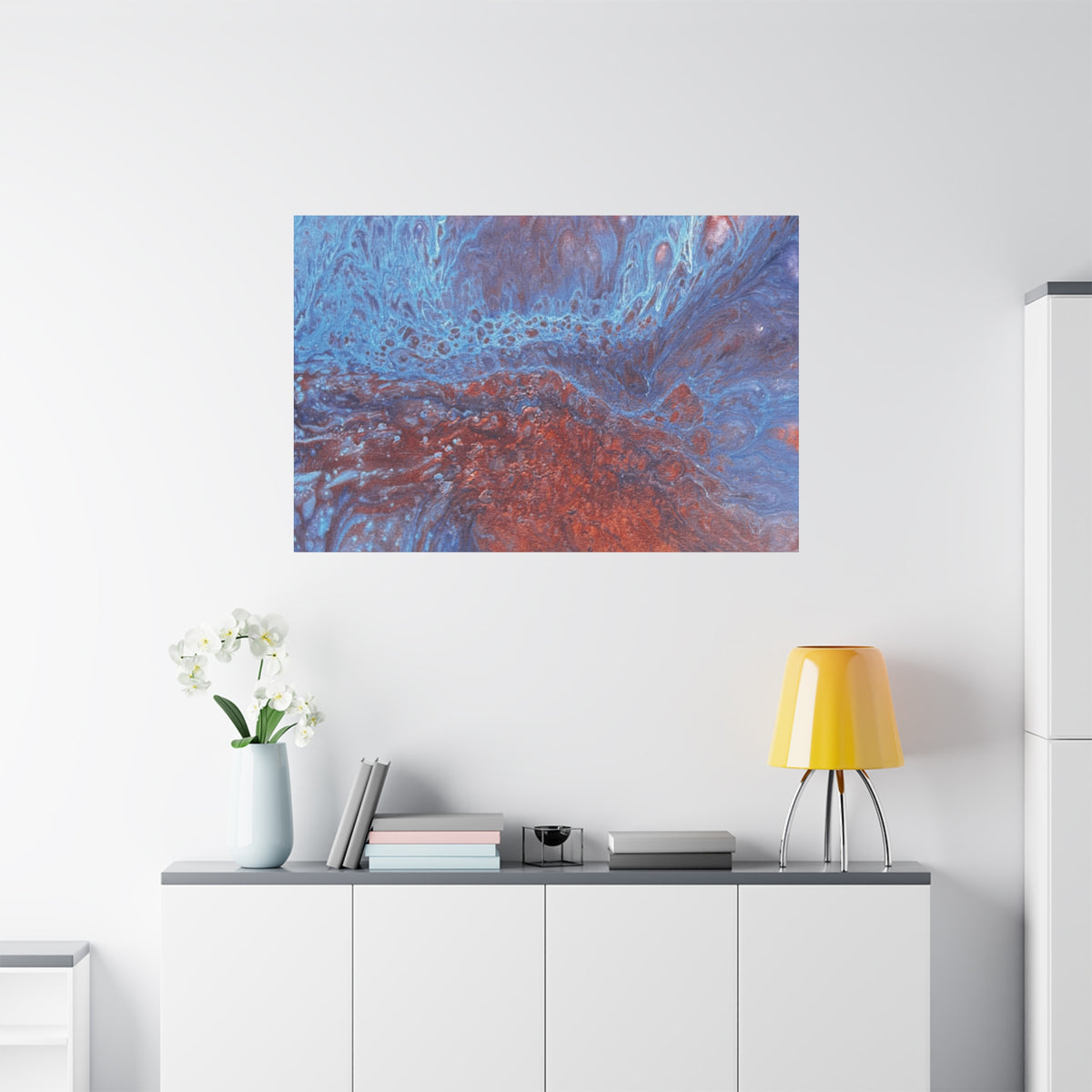Abstract Blue & Rust Fluid Art Matte Canvas Wave Stretched Wall Art