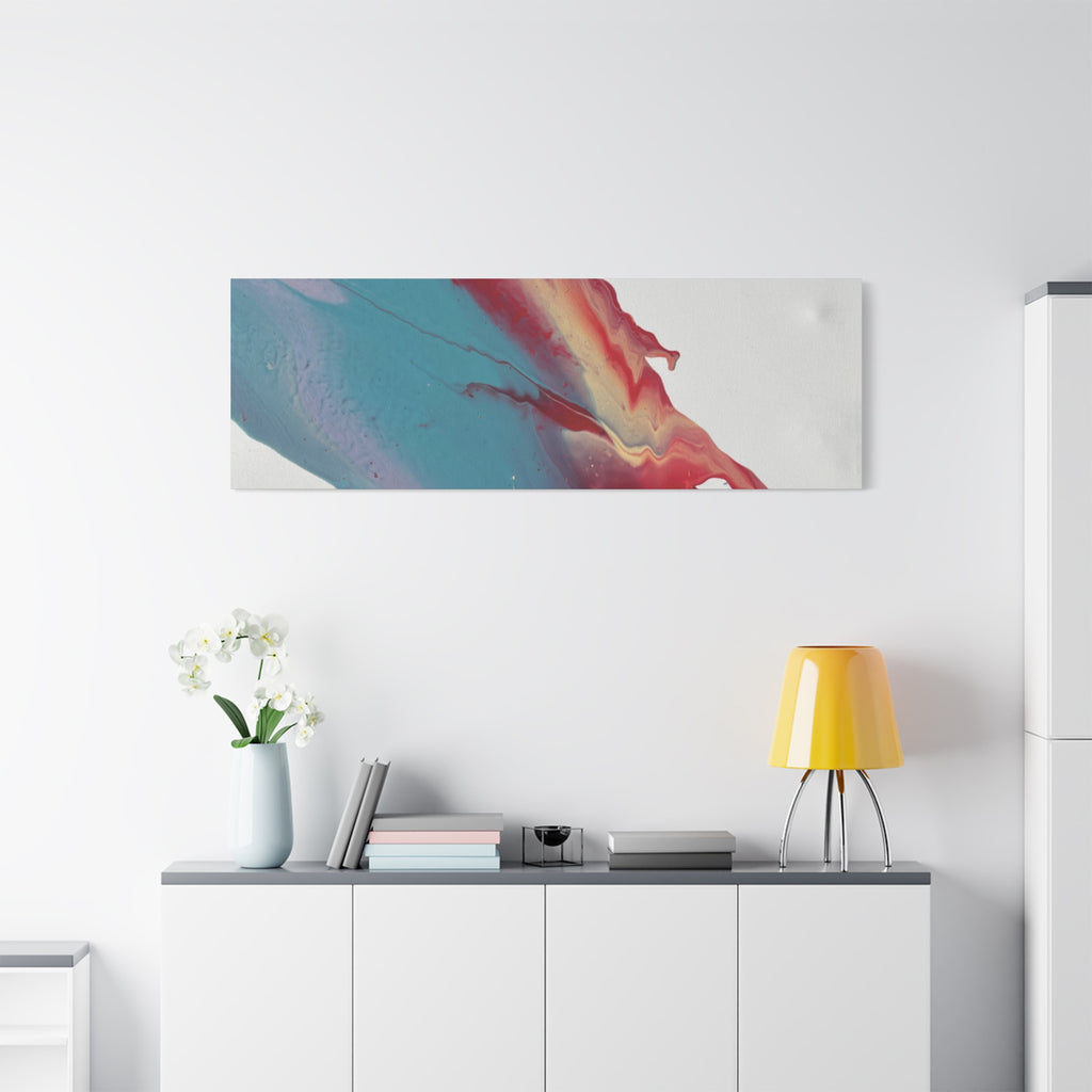 Ceiling Abstract Drip Matte Canvas Print (Blue & Red Fluid Art)