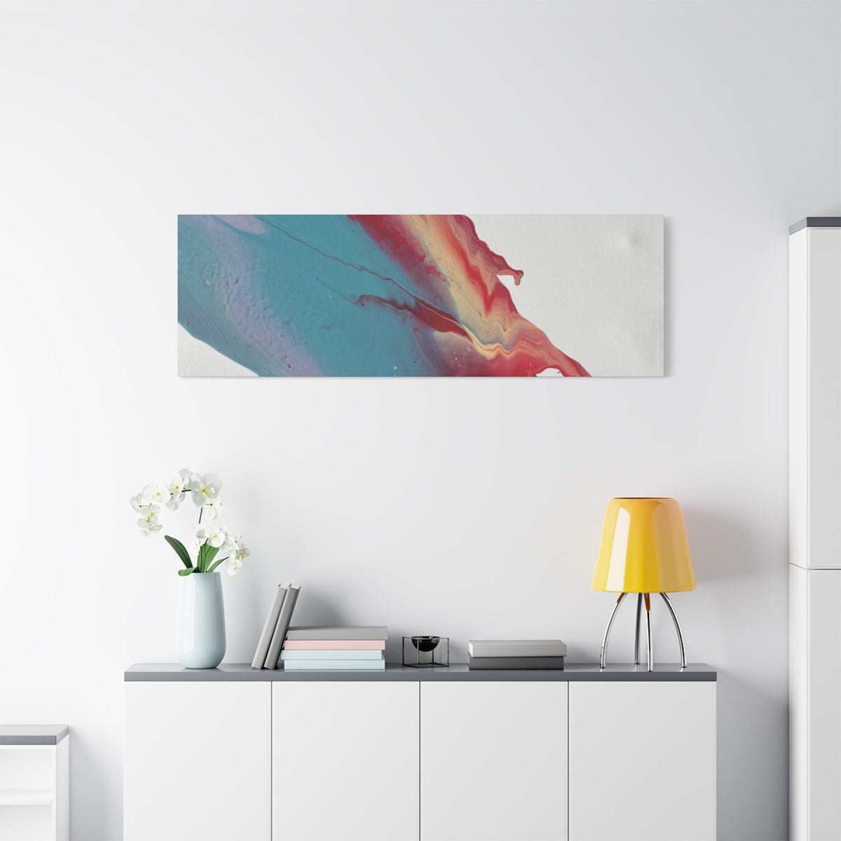 Ceiling Abstract Drip Matte Canvas Print (Blue & Red Fluid Art)