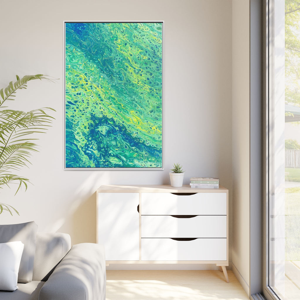 Moss 2 Abstract Ocean Fluid Art Matte Canvas Framed Wall Art
