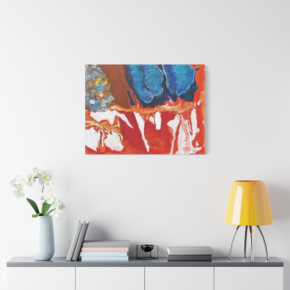 Abstract Red & Blue Matte Stretched Canvas Modern Expressionist Wall Art