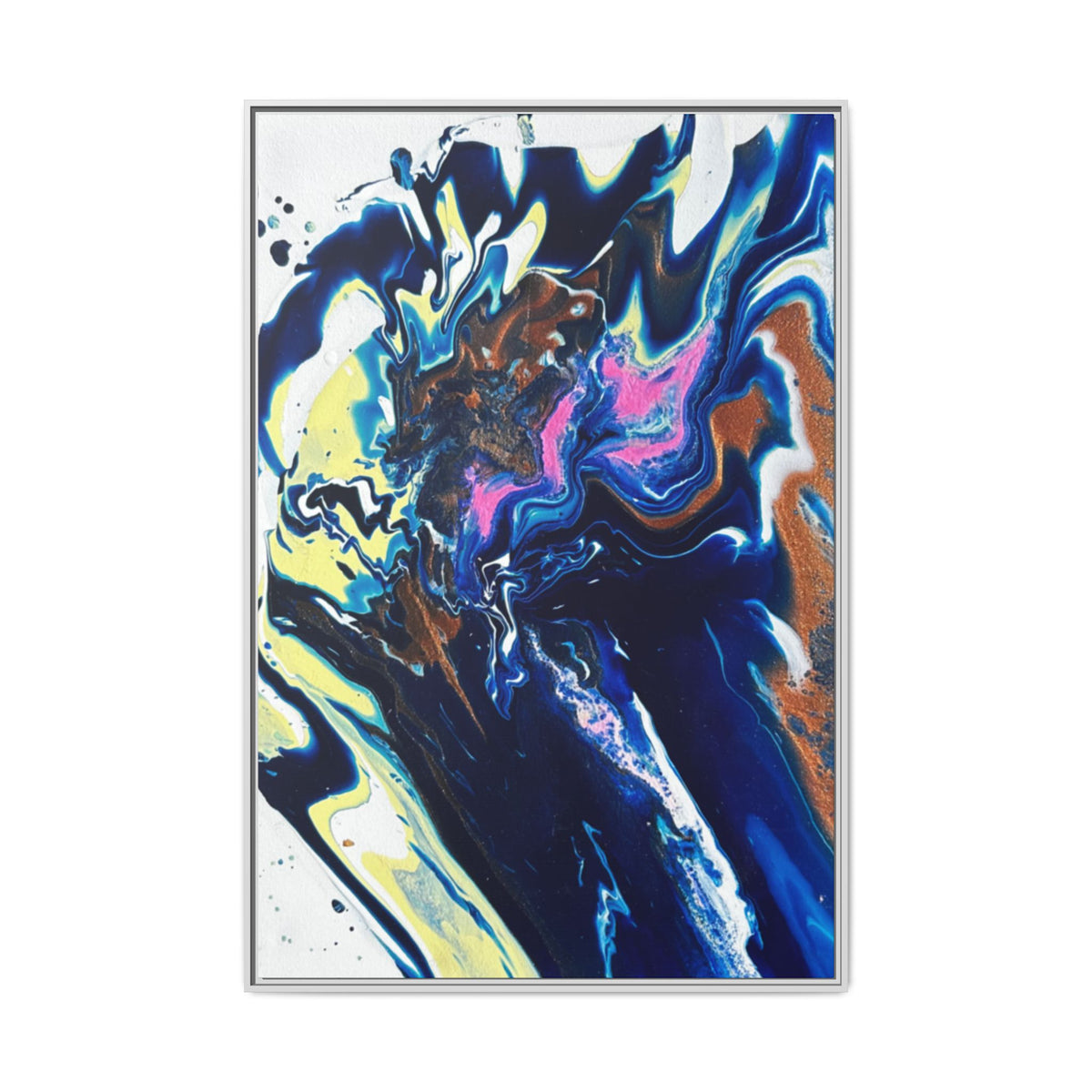 Framed Canvas Print Change Abstract Fluid Art (Blue Multicolor)