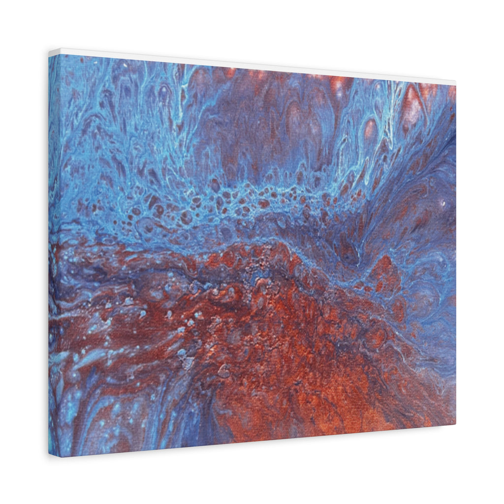 Abstract Blue & Rust Fluid Art Matte Canvas Wave Stretched Wall Art