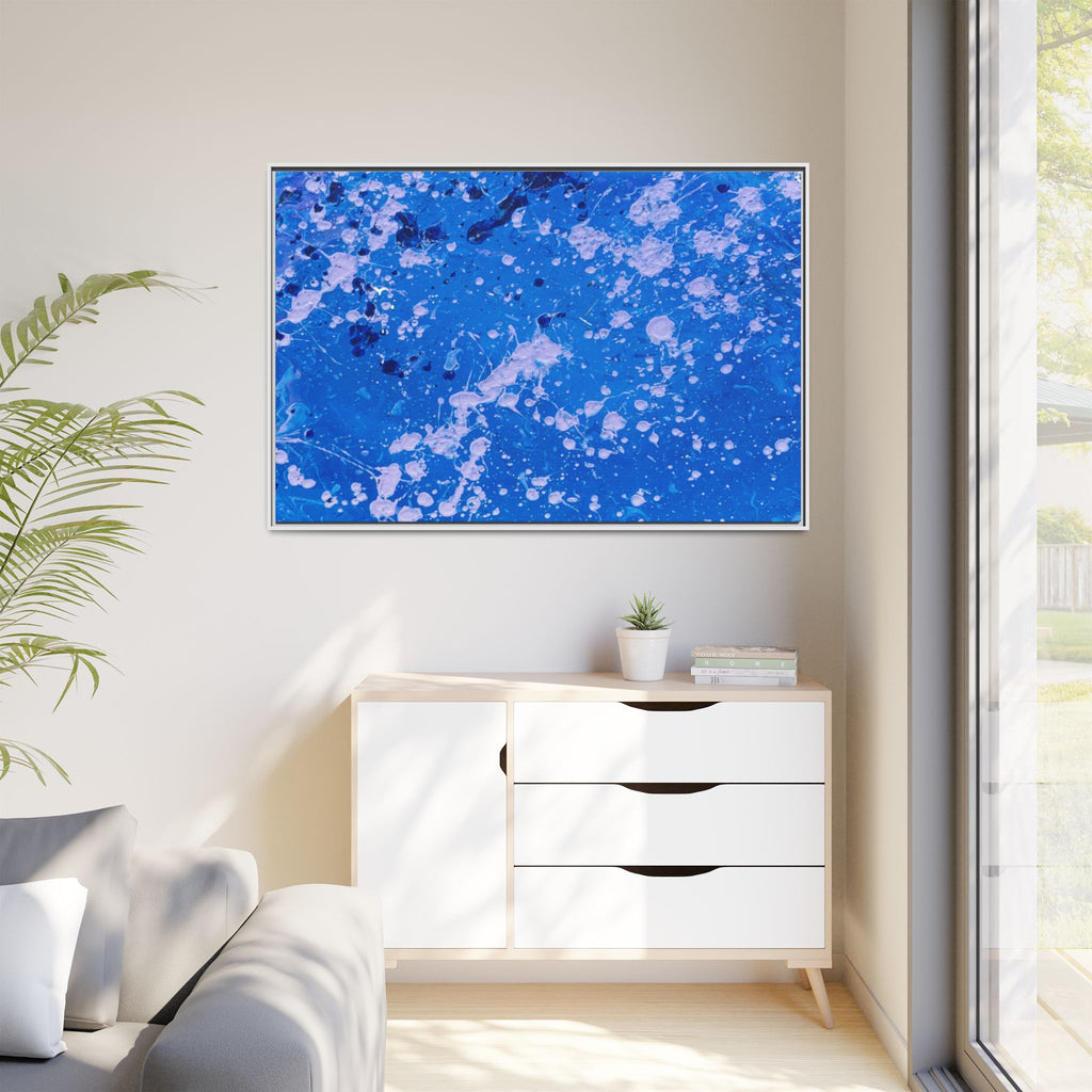 Abstract Blue Splatter Matte Canvas Print Dots (Framed)