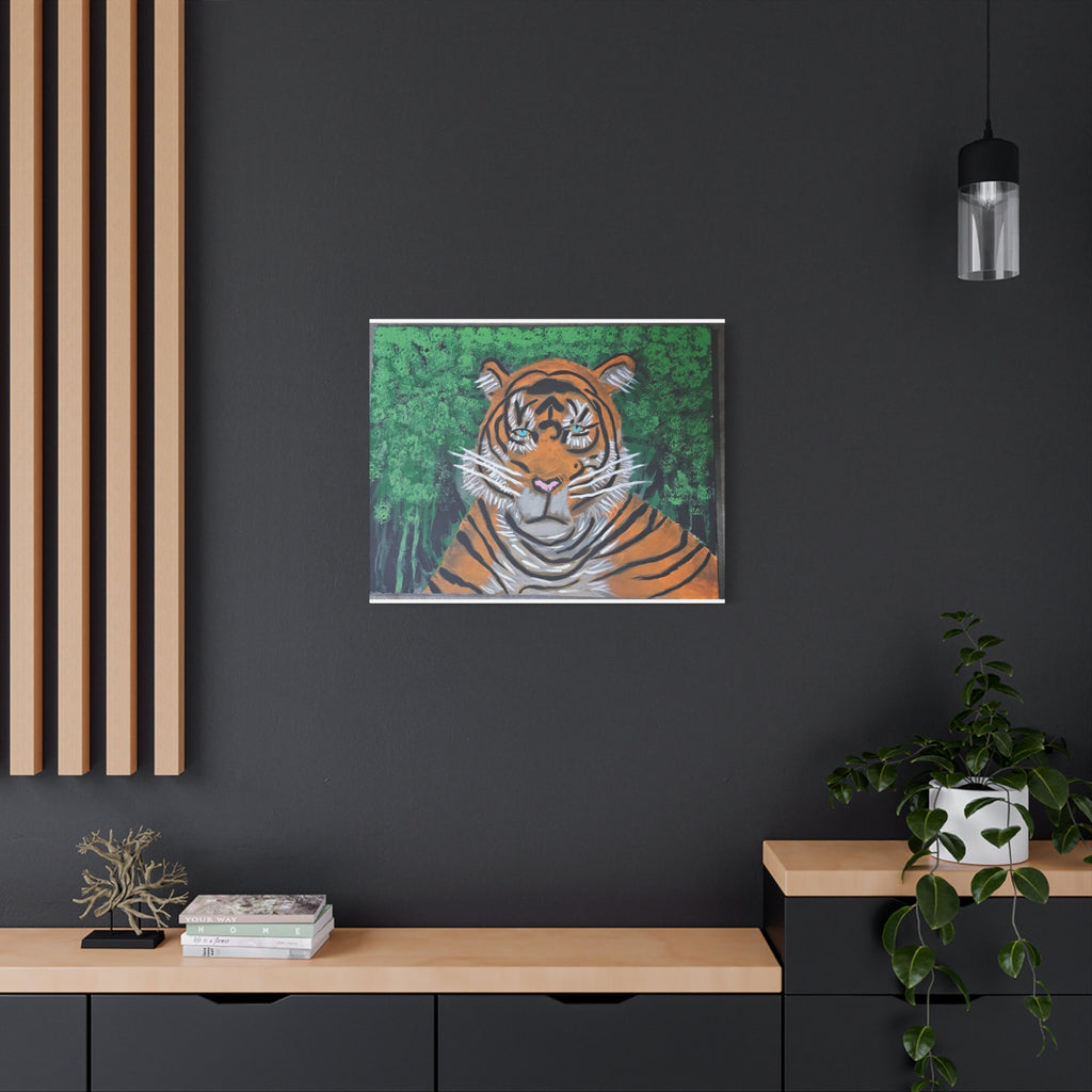 Tiger Portrait Matte Canvas Wall Art Bold Jungle Tiger Painting on Stretched Canvas
