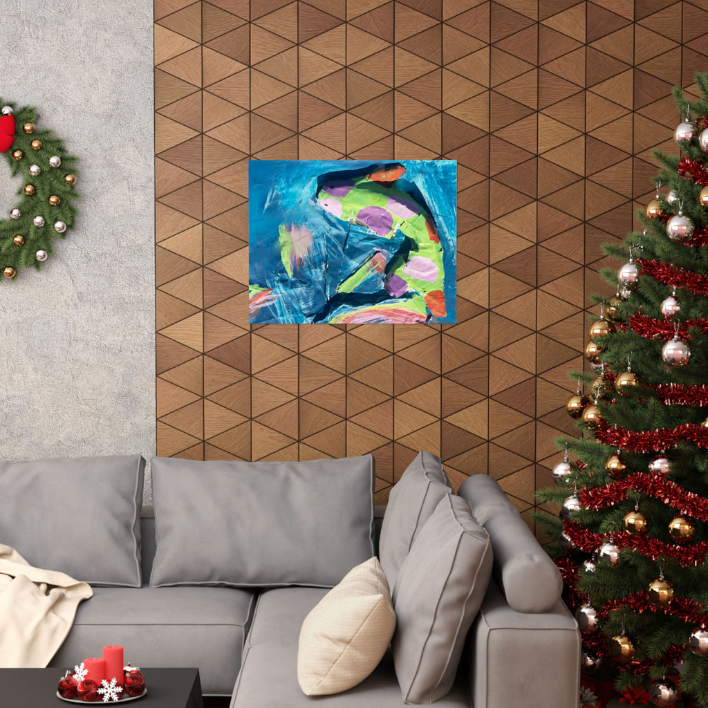 The Fish Abstract Color Splash Matte Horizontal Poster Vibrant Blue & Neon Accent Wall Art