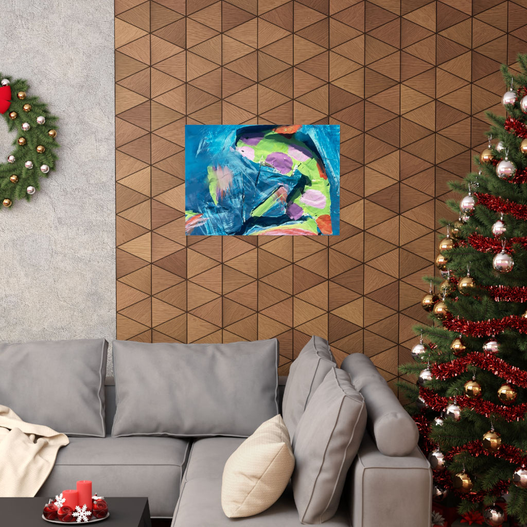 The Fish Abstract Color Splash Matte Horizontal Poster Vibrant Blue & Neon Accent Wall Art