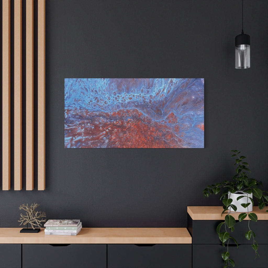 Abstract Blue & Rust Fluid Art Matte Canvas Wave Stretched Wall Art