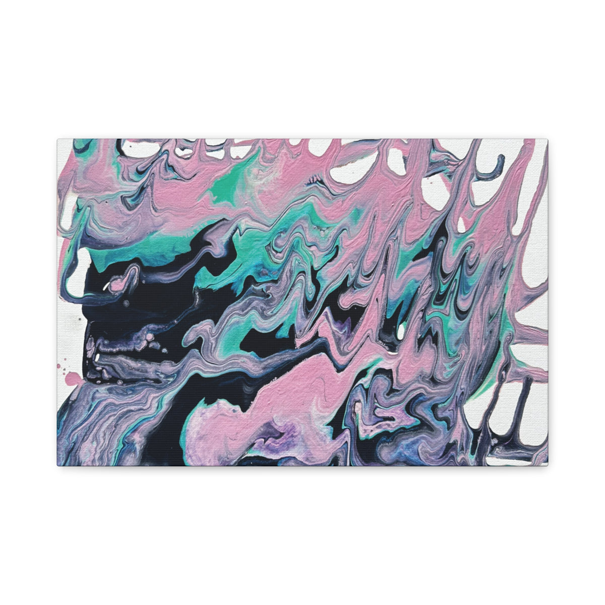 Dripping Abstract Pour Painting Canvas  Pink Teal Fluid Art Stretched Wall Decor