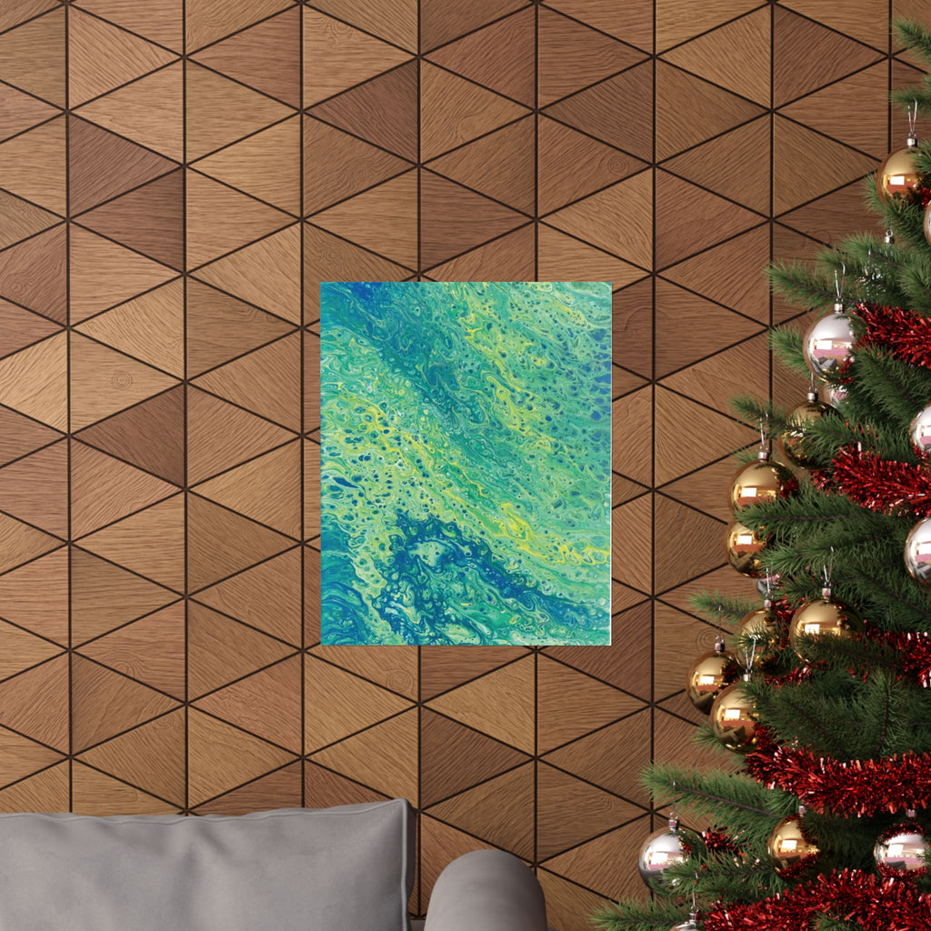 Moss Abstract Ocean Flow Matte Poster (Blue-Green Vertical Fluid Art)