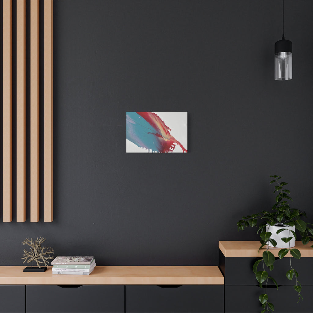 Ceiling Abstract Drip Matte Canvas Print (Blue & Red Fluid Art)