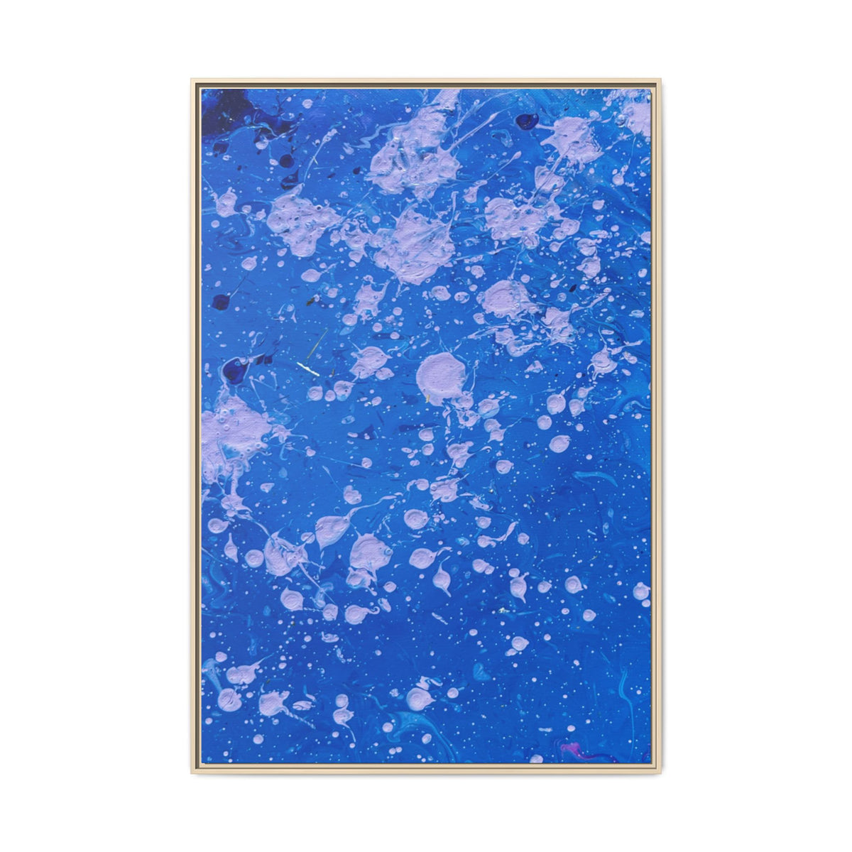 Abstract Blue Splatter Matte Canvas Print Dots (Framed)