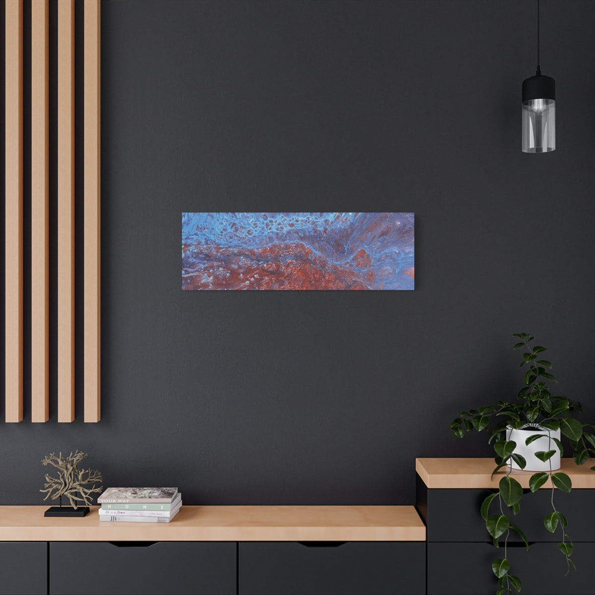 Abstract Blue & Rust Fluid Art Matte Canvas Wave Stretched Wall Art
