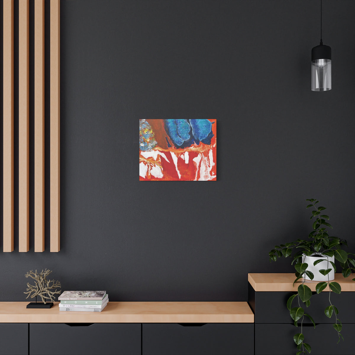 Abstract Red & Blue Matte Stretched Canvas Modern Expressionist Wall Art