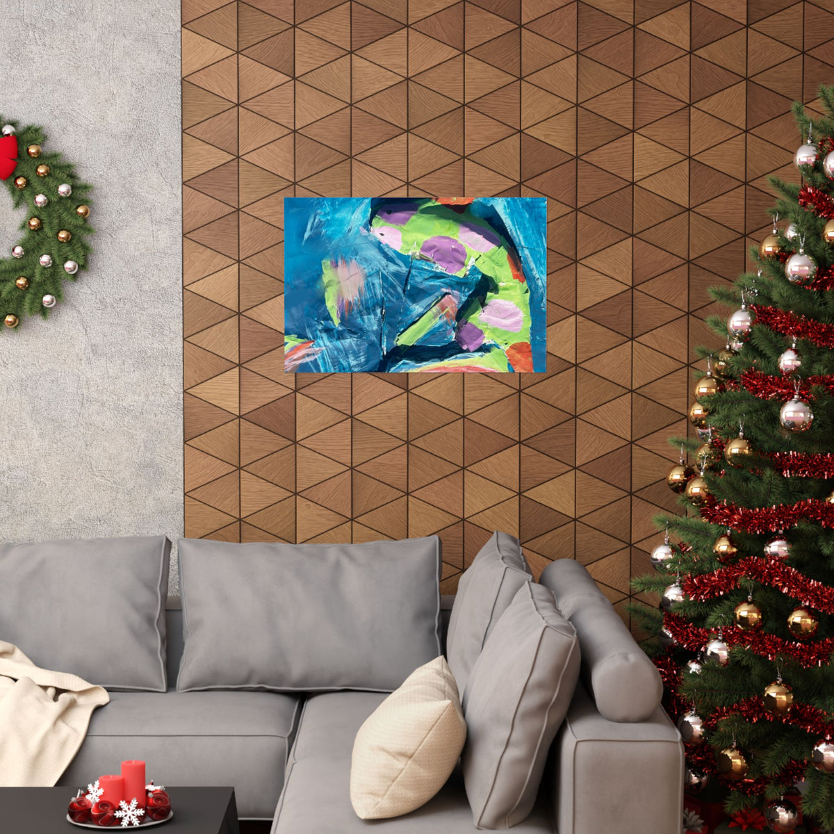 The Fish Abstract Color Splash Matte Horizontal Poster Vibrant Blue & Neon Accent Wall Art