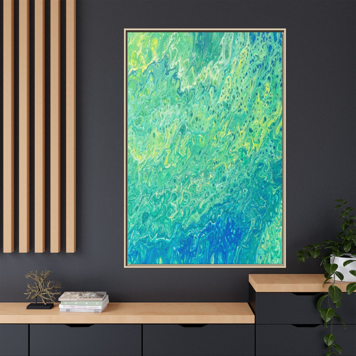 Moss Abstract Ocean Teal Matte Canvas Print (Framed Wall Art)