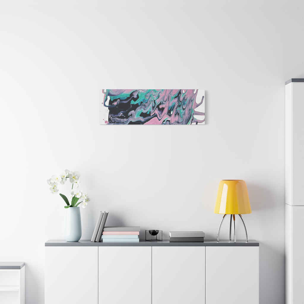 Dripping Abstract Pour Painting Canvas  Pink Teal Fluid Art Stretched Wall Decor