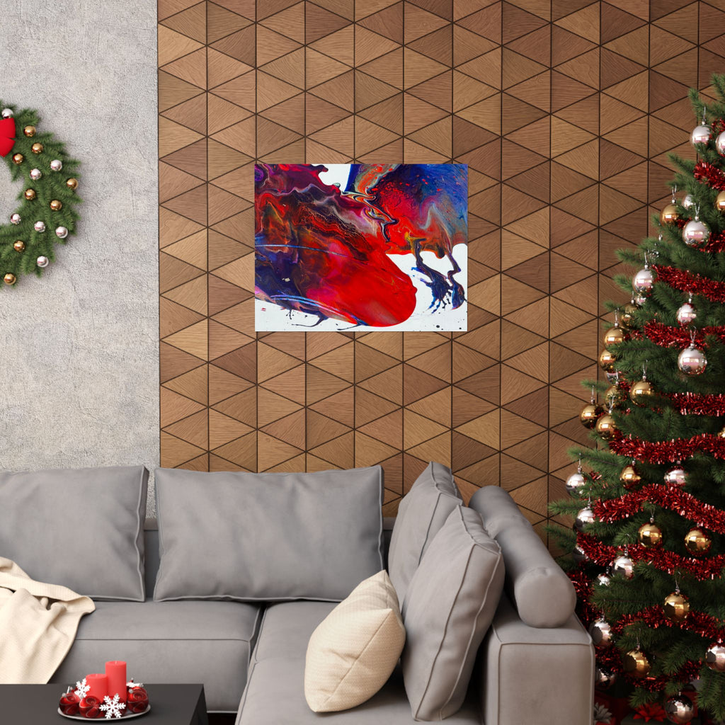Abstract Red & Blue Matte Poster Universe Horizontal Modern Art Print