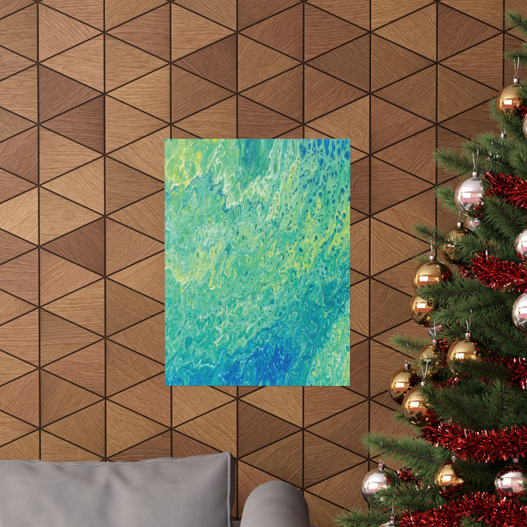 Abstract Ocean Blue Matte Poster Moss Turquoise Green Fluid Art