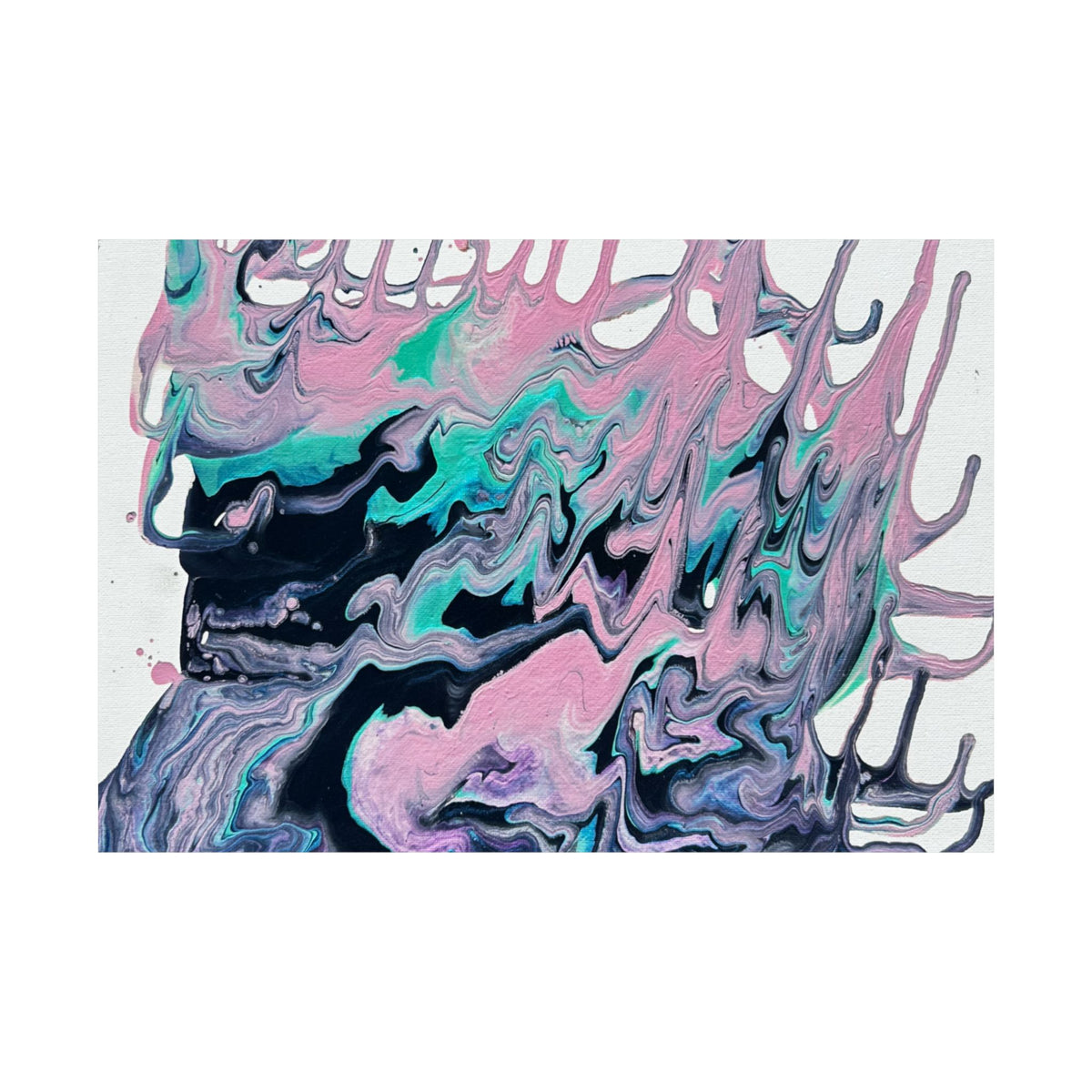 Abstract Fluid Art Poster Dripping Pink & Teal Matte Horizontal Print
