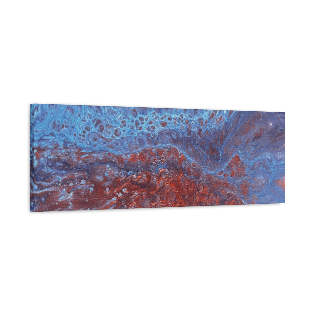 Abstract Blue & Rust Fluid Art Matte Canvas Wave Stretched Wall Art
