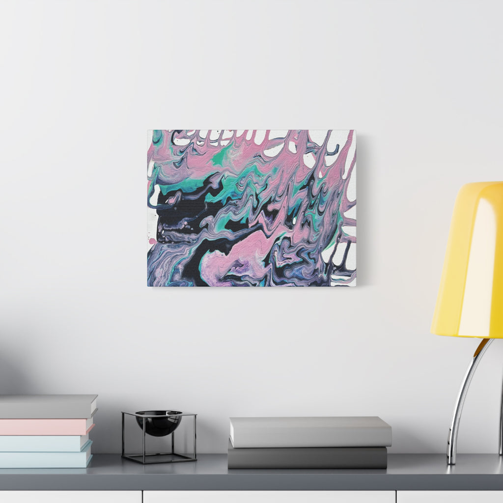 Dripping Abstract Pour Painting Canvas  Pink Teal Fluid Art Stretched Wall Decor