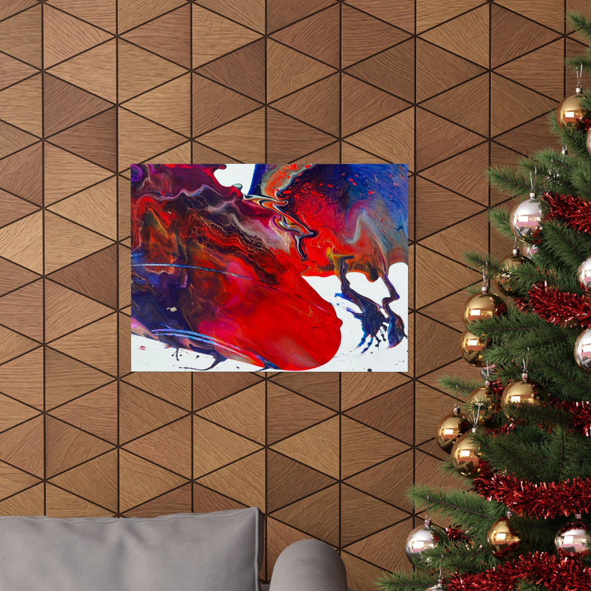 Abstract Red & Blue Matte Poster Universe Horizontal Modern Art Print