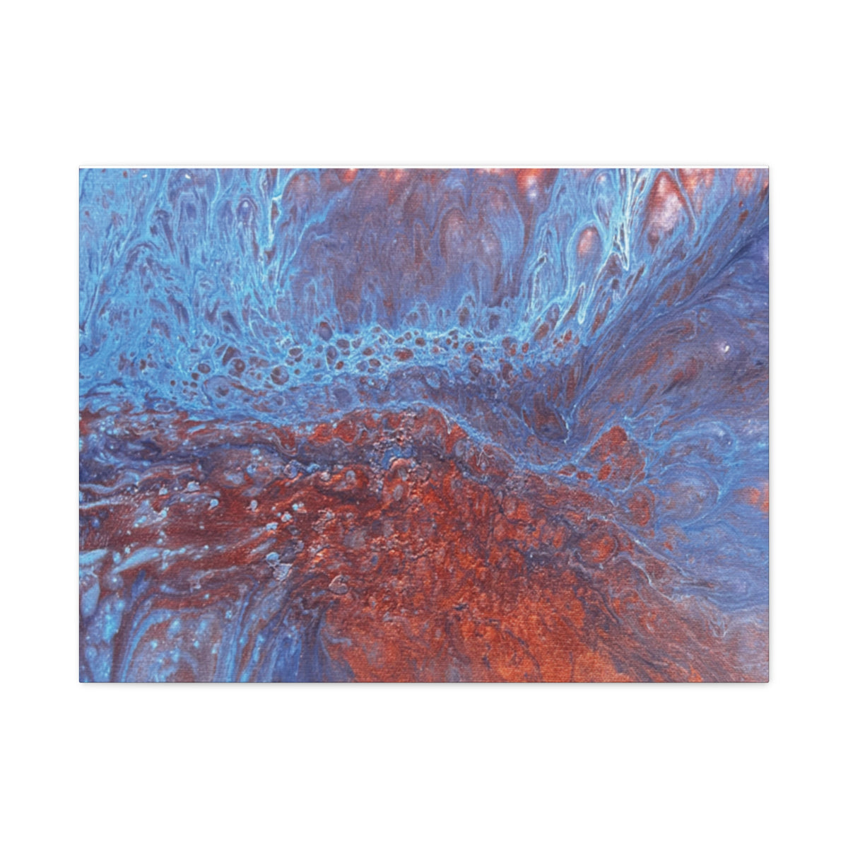 Abstract Blue & Rust Fluid Art Matte Canvas Wave Stretched Wall Art