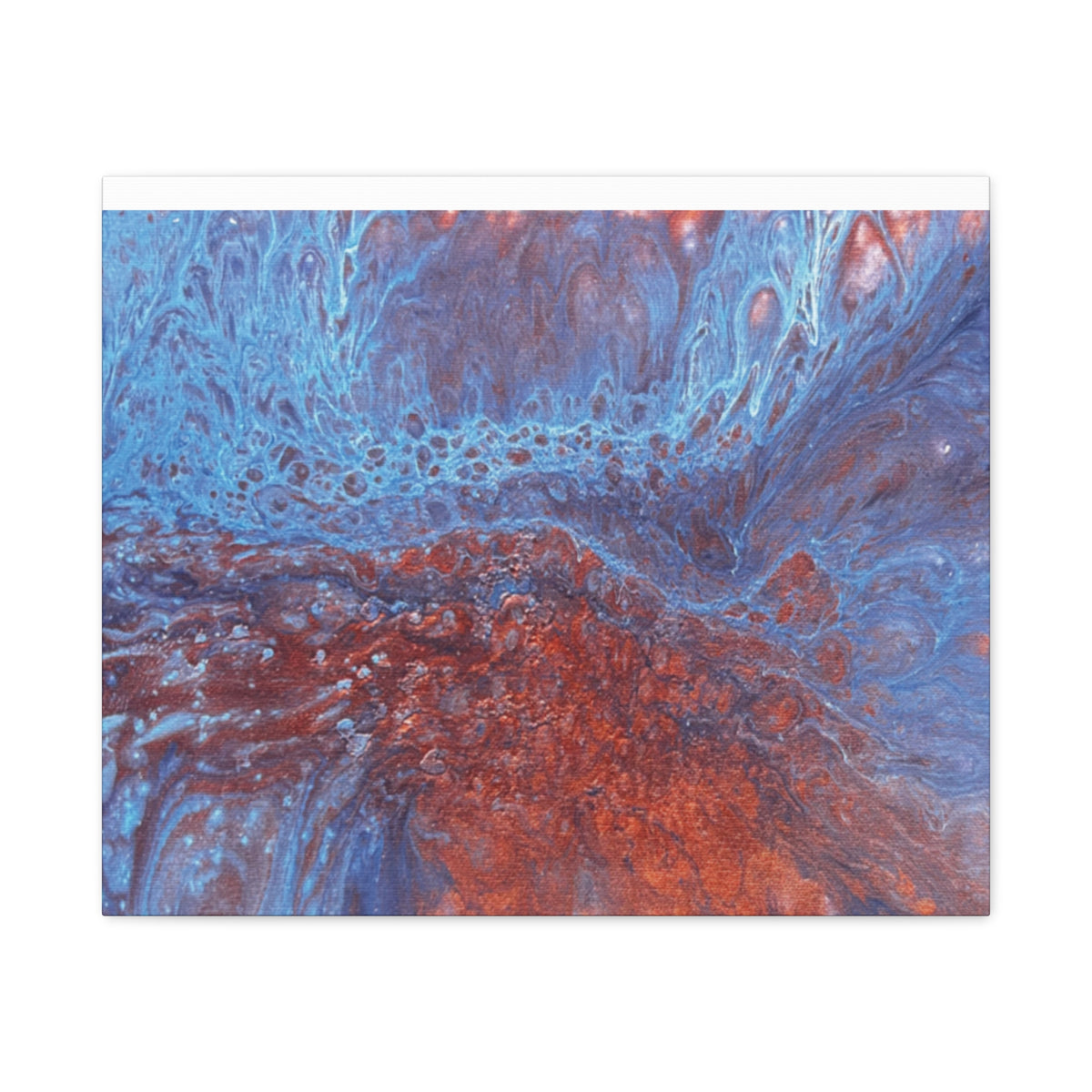 Abstract Blue & Rust Fluid Art Matte Canvas Wave Stretched Wall Art