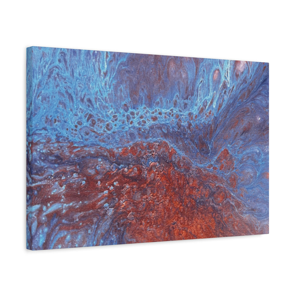 Abstract Blue & Rust Fluid Art Matte Canvas Wave Stretched Wall Art