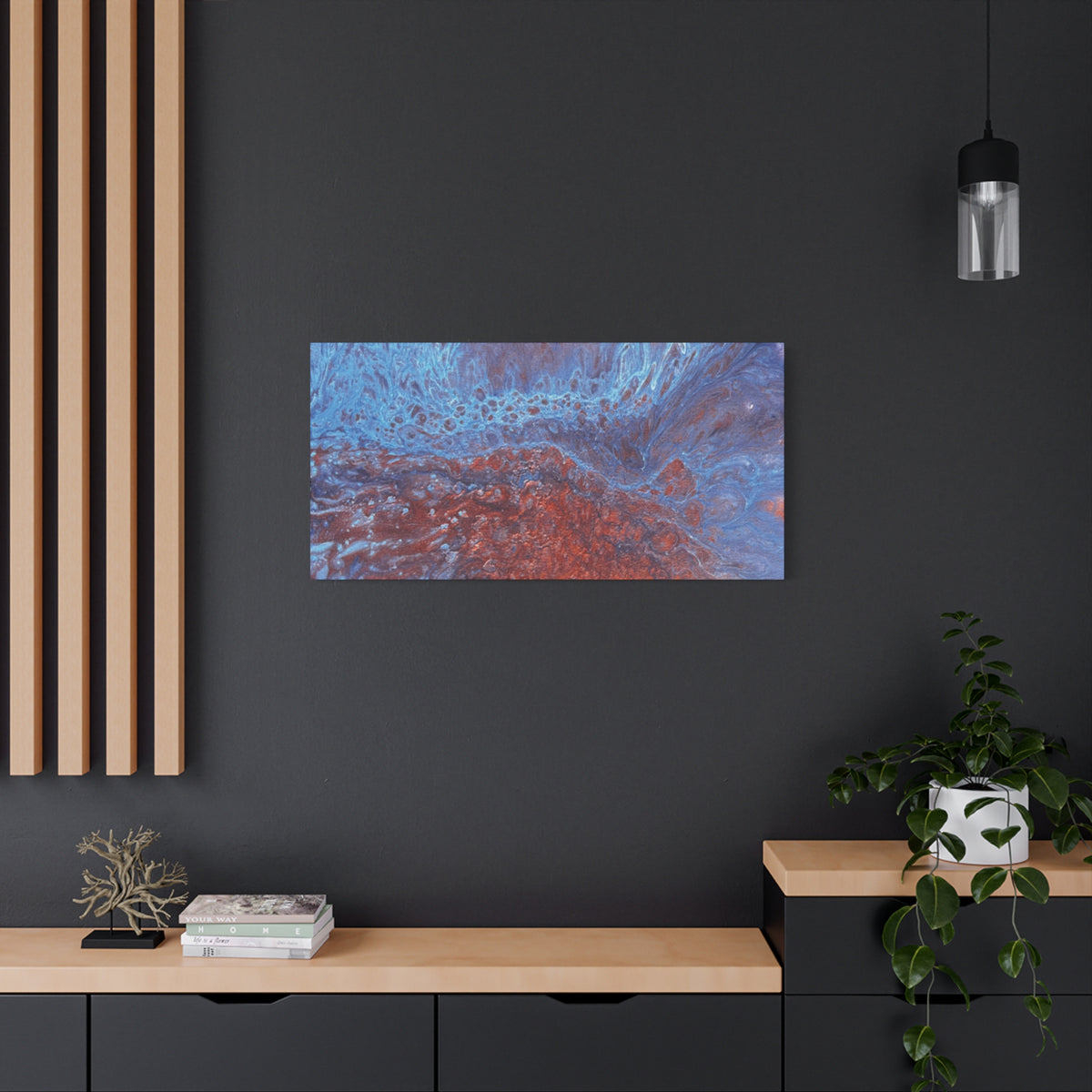 Abstract Blue & Rust Fluid Art Matte Canvas Wave Stretched Wall Art