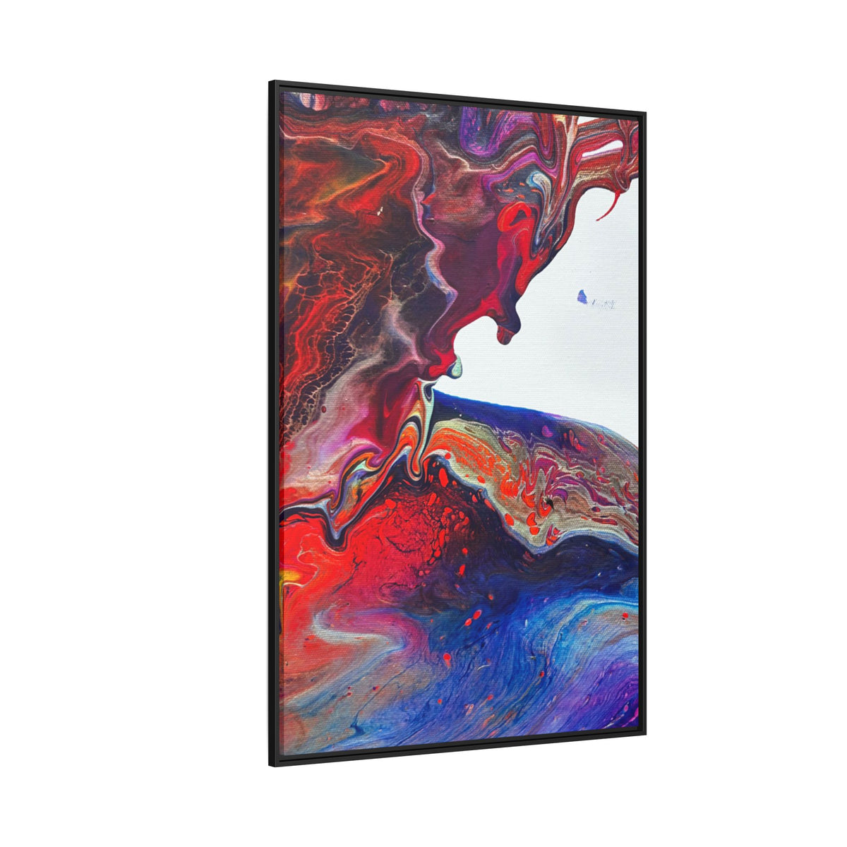 Universe Abstract Red & Blue Fluid Art Matte Canvas (Framed)