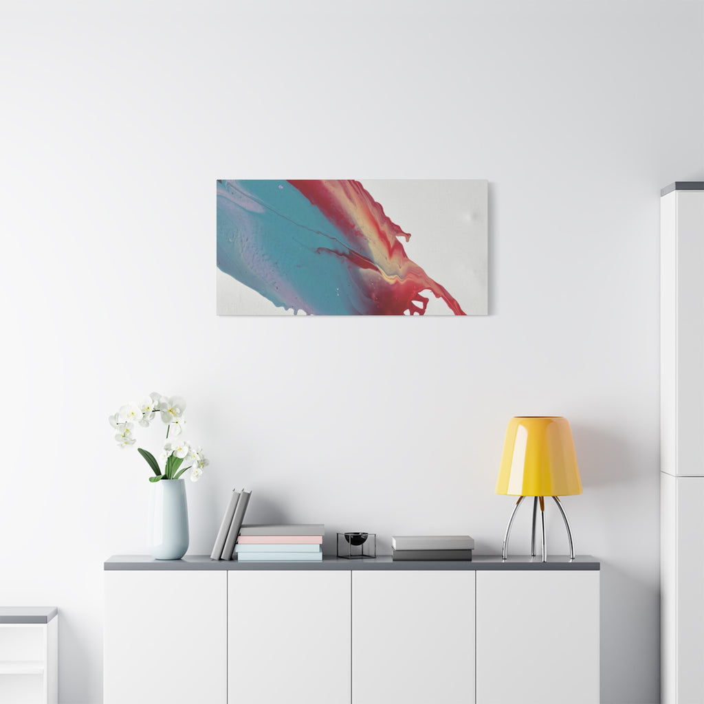 Ceiling Abstract Drip Matte Canvas Print (Blue & Red Fluid Art)