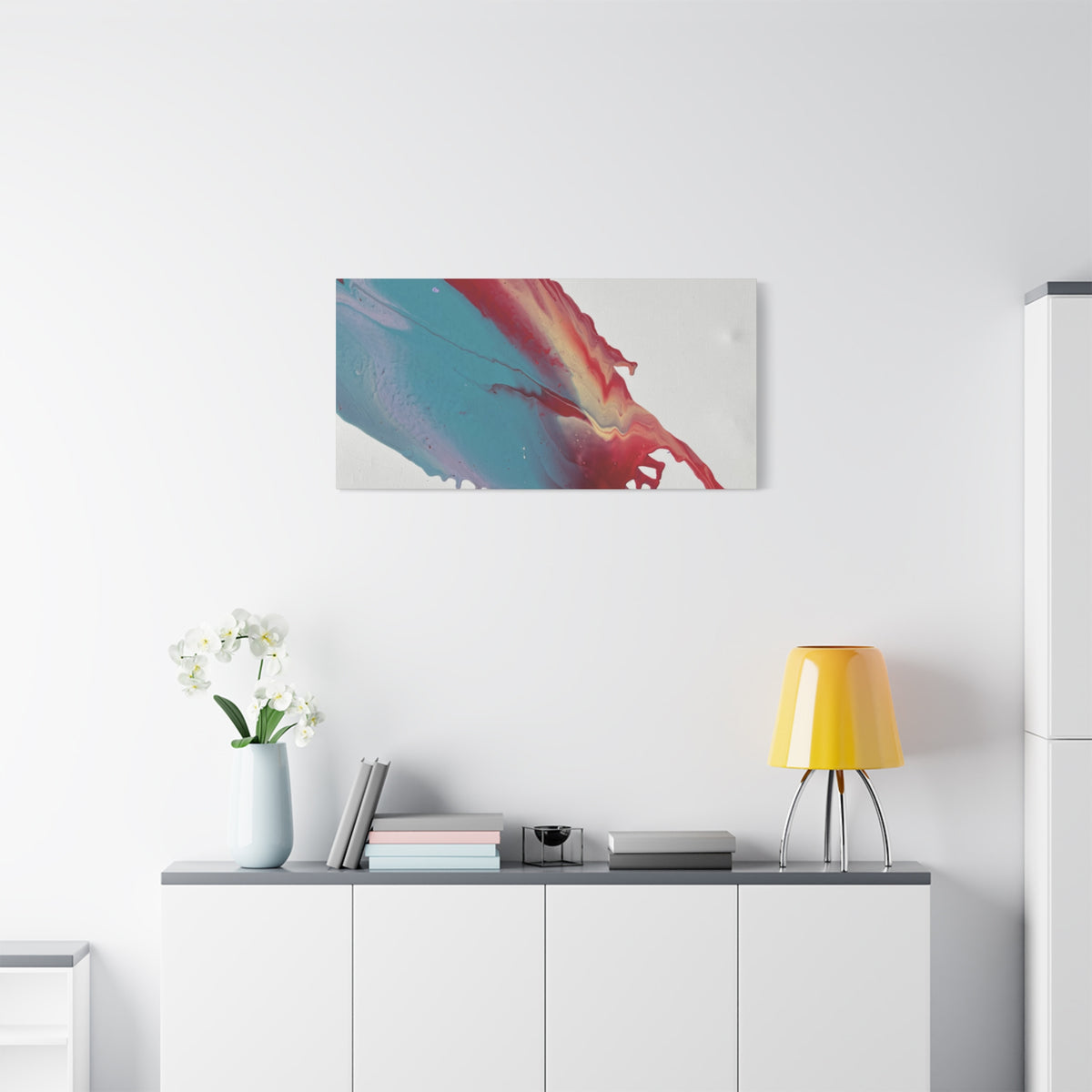 Ceiling Abstract Drip Matte Canvas Print (Blue & Red Fluid Art)