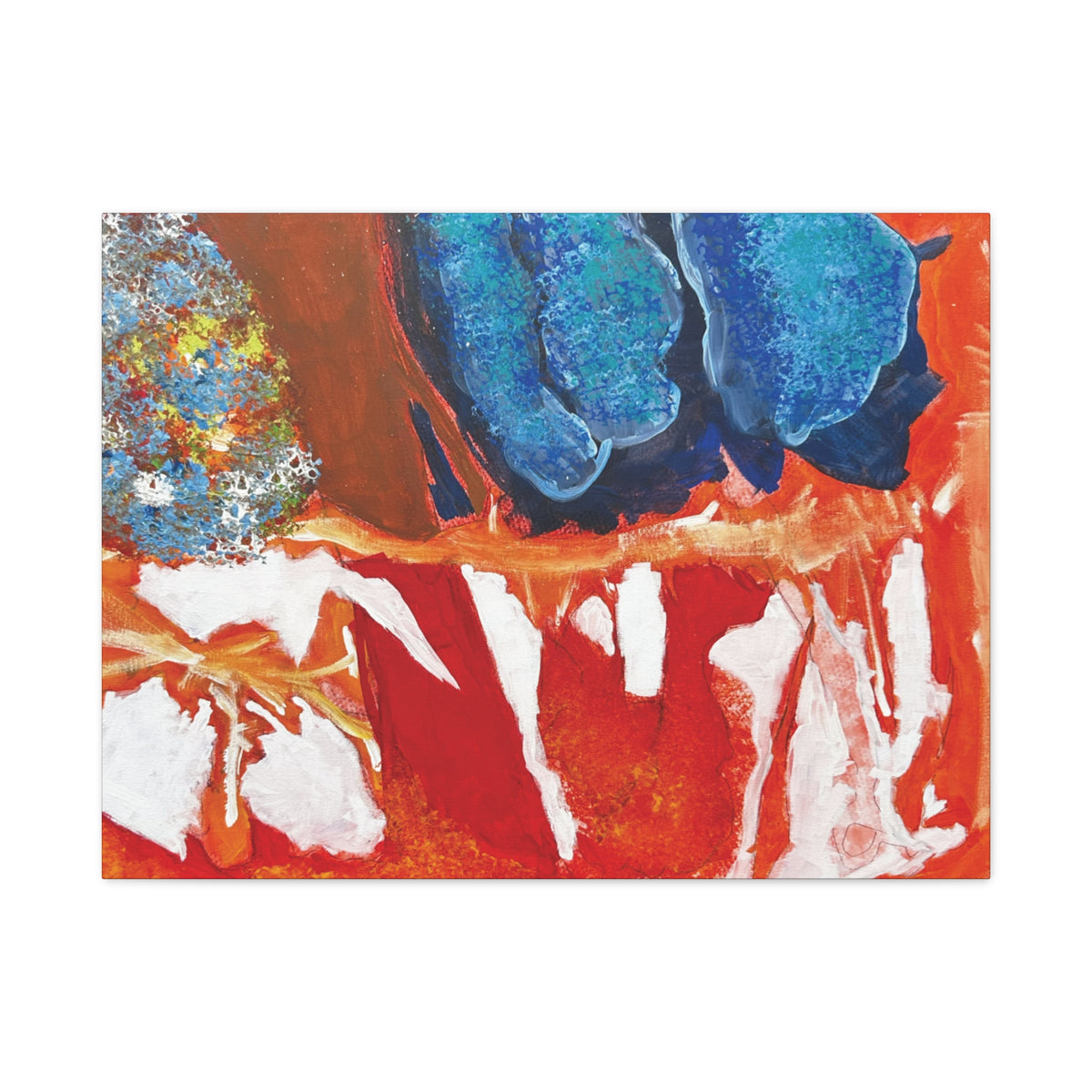 Abstract Red & Blue Matte Stretched Canvas Modern Expressionist Wall Art